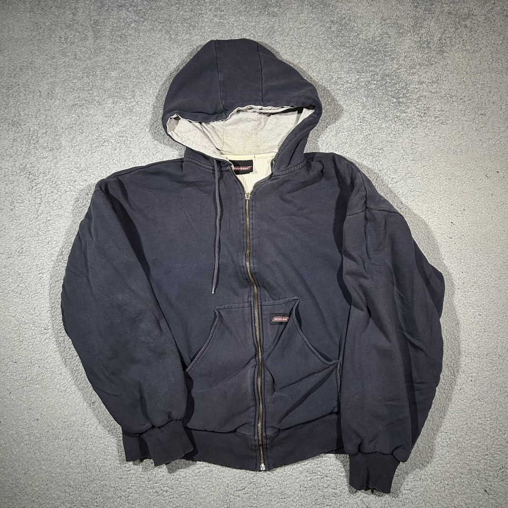 Vtg Dickies Hoodie Mens Large Blue Faded Thermal Lined Zip Up Distressed #2999